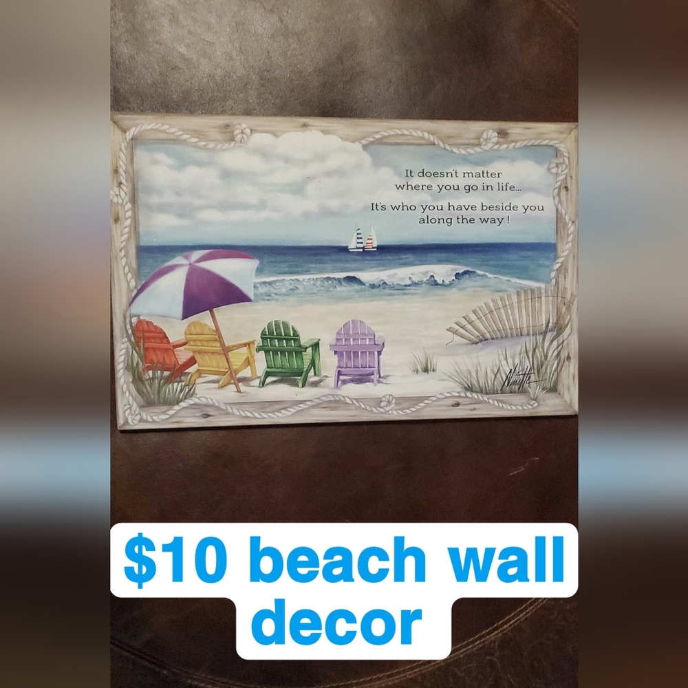 Beach Scene Wall Decor with Multicolor Chairs